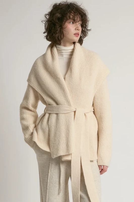 Shawl Collar Belt Cardigan in Ivory - Madison's Niche