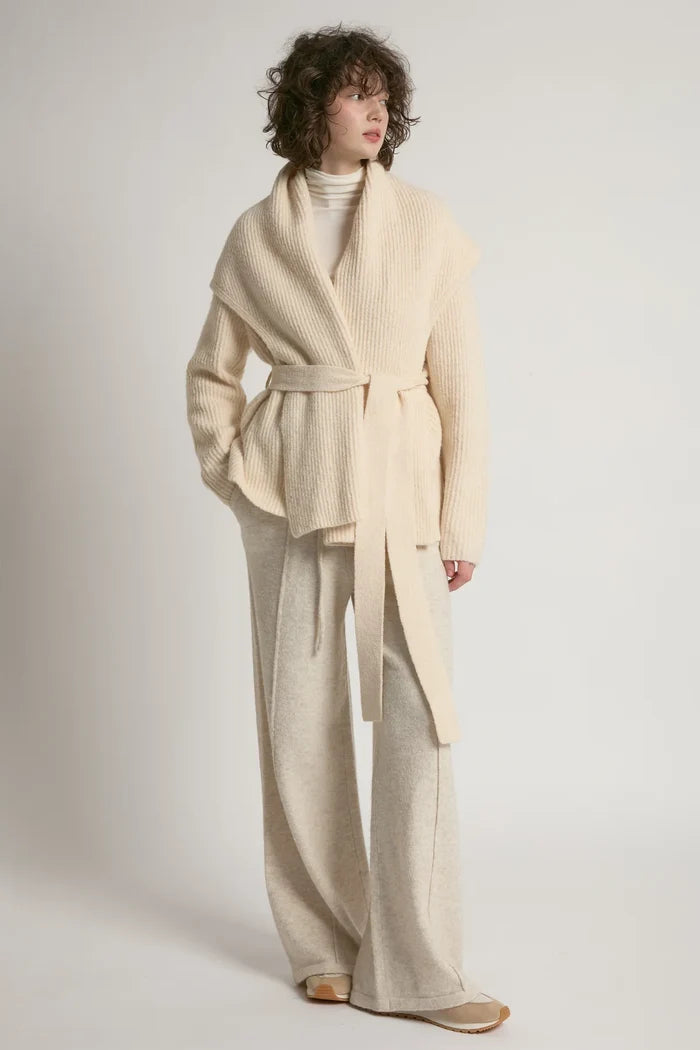Shawl Collar Belt Cardigan in Ivory - Madison's Niche