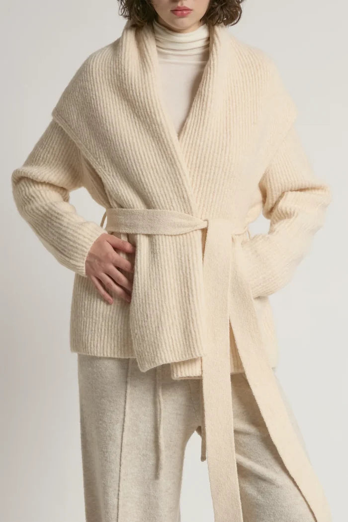 Shawl Collar Belt Cardigan in Ivory - Madison's Niche