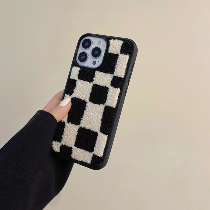 Full view of Sherpa Checkered Case. Winter-ready plush checkered pattern for a stylish cozy look.