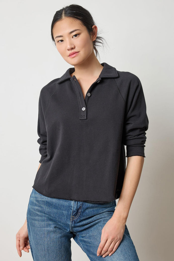 Shirttail Polo in Black - Madison's Niche
