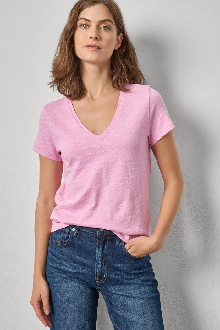 Short Sleeve Back Seam V-Neck - Madison's Niche