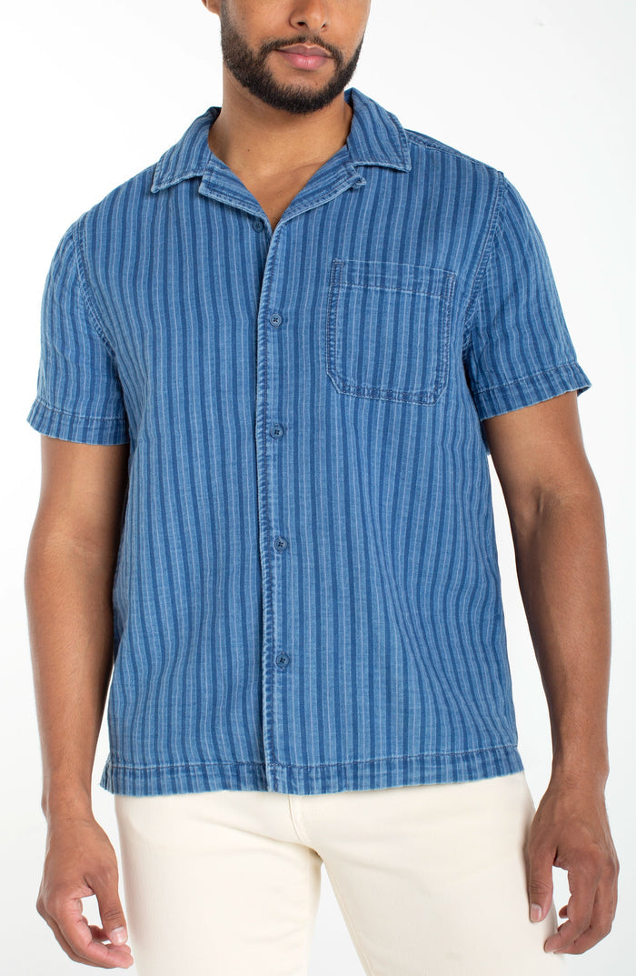 Short Sleeve Camp Shirt in Indigo - Madison's Niche
