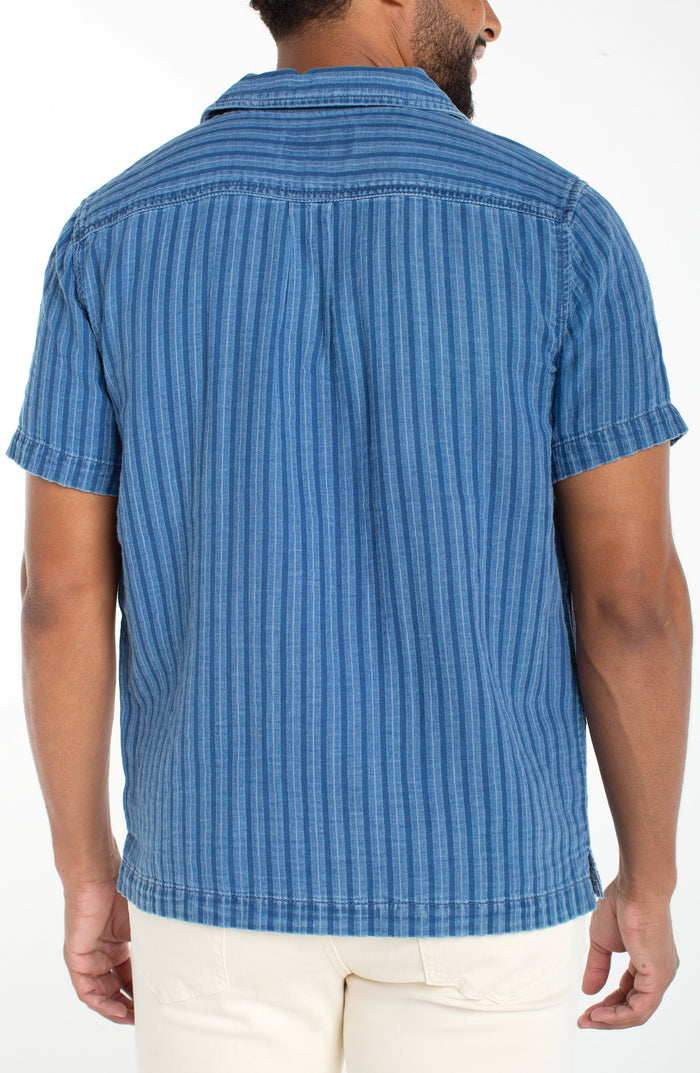 Short Sleeve Camp Shirt in Indigo - Madison's Niche