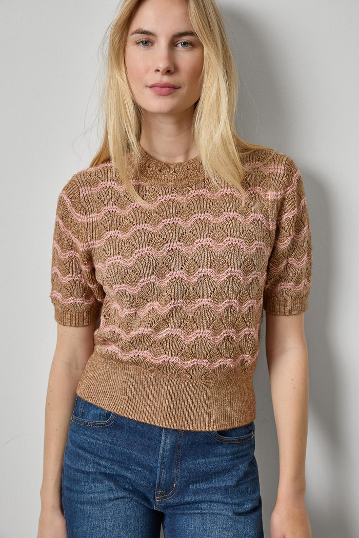 Short Sleeve Multistitch Sweater in Hazelnut