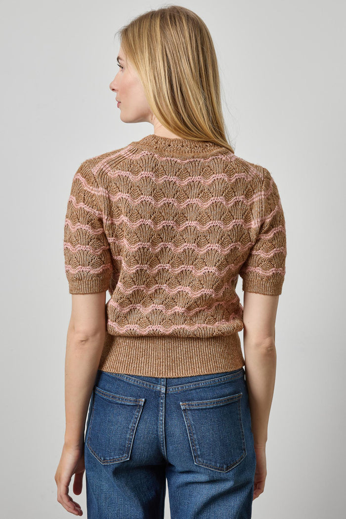Short Sleeve Multistitch Sweater in Hazelnut