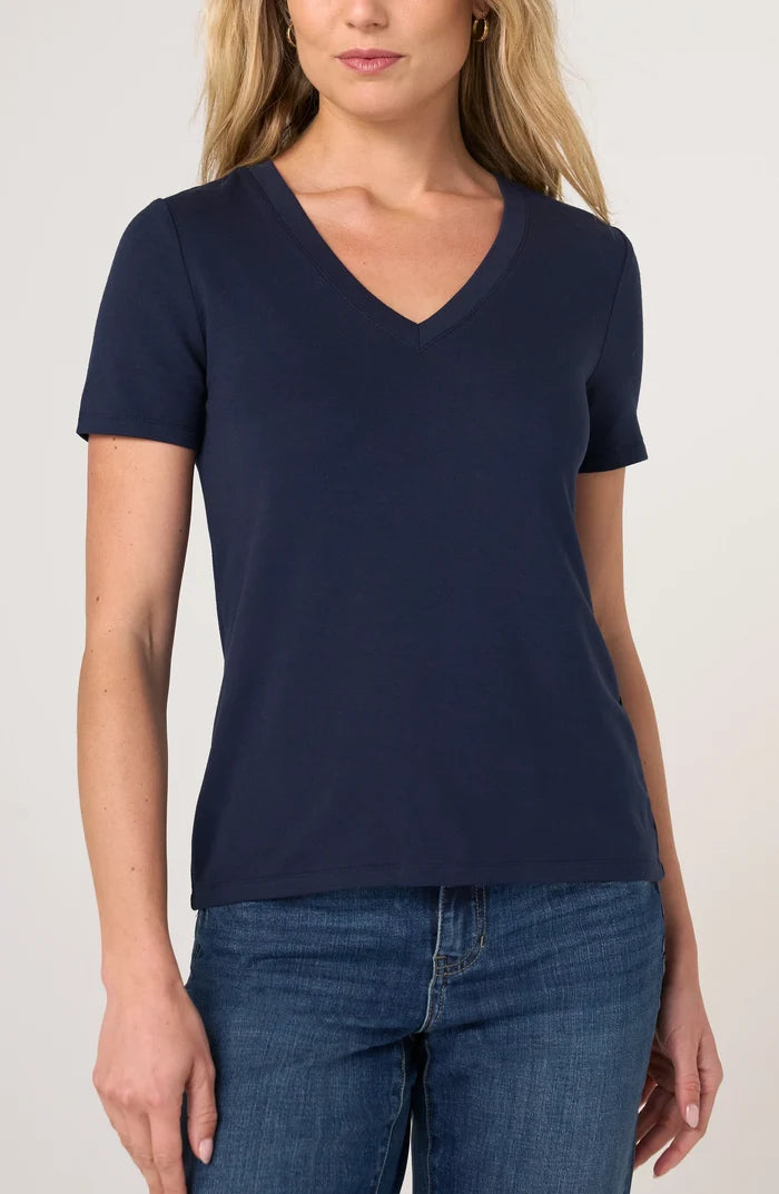 Short Sleeve V-neck Knit Tee in Navy