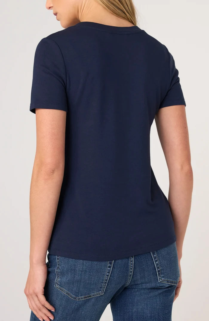 Short Sleeve V-neck Knit Tee in Navy