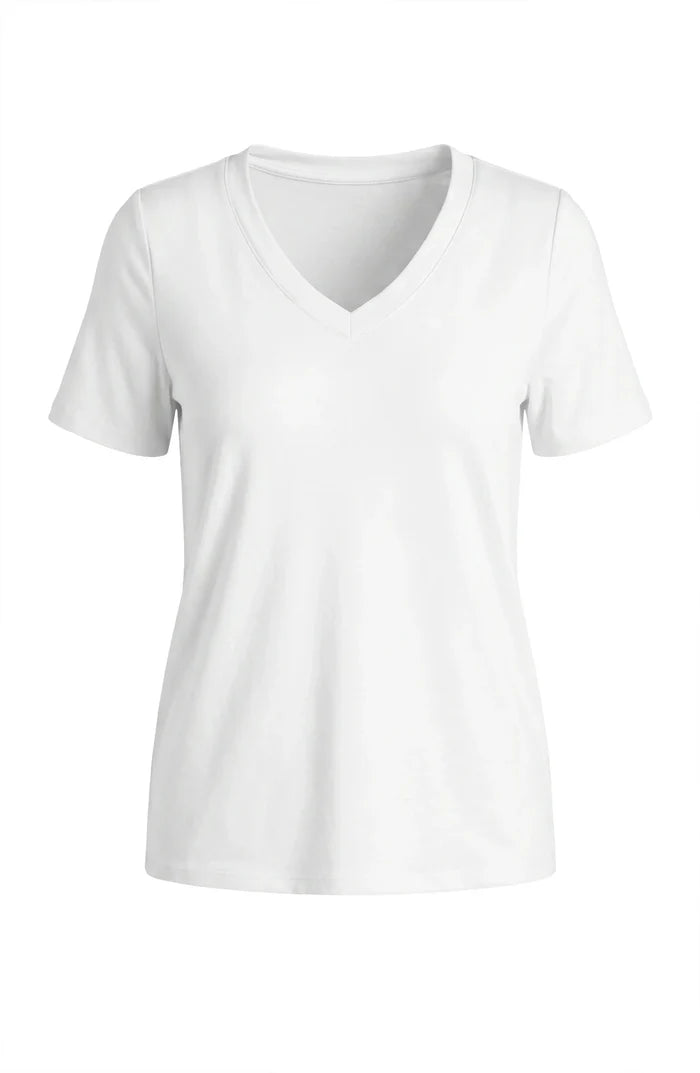 Short Sleeve V-neck Knit Tee in White