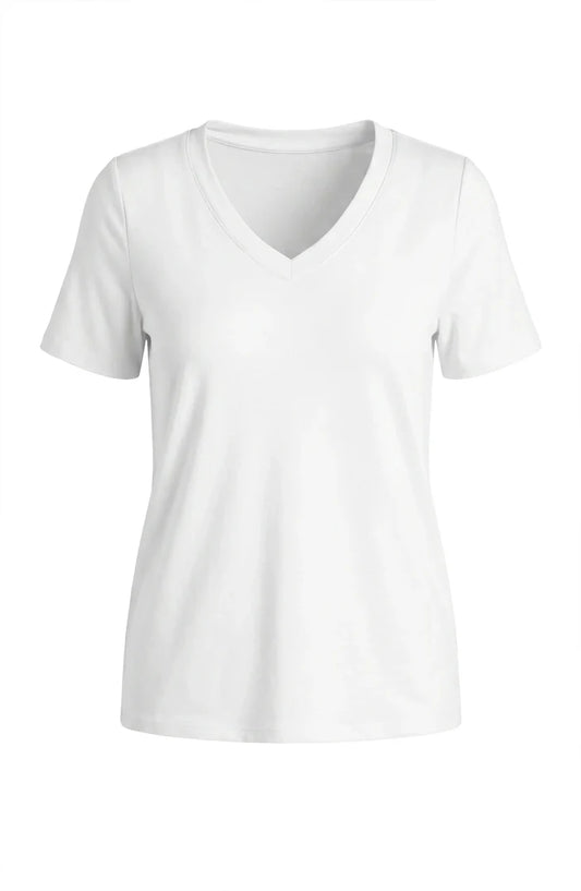 Short Sleeve V-neck Knit Tee in White