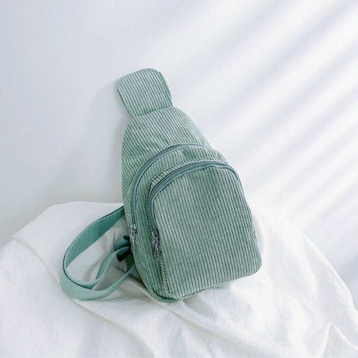 Folded view of green Simple Corduroy Sling Bag, ideal for errands and gifting.