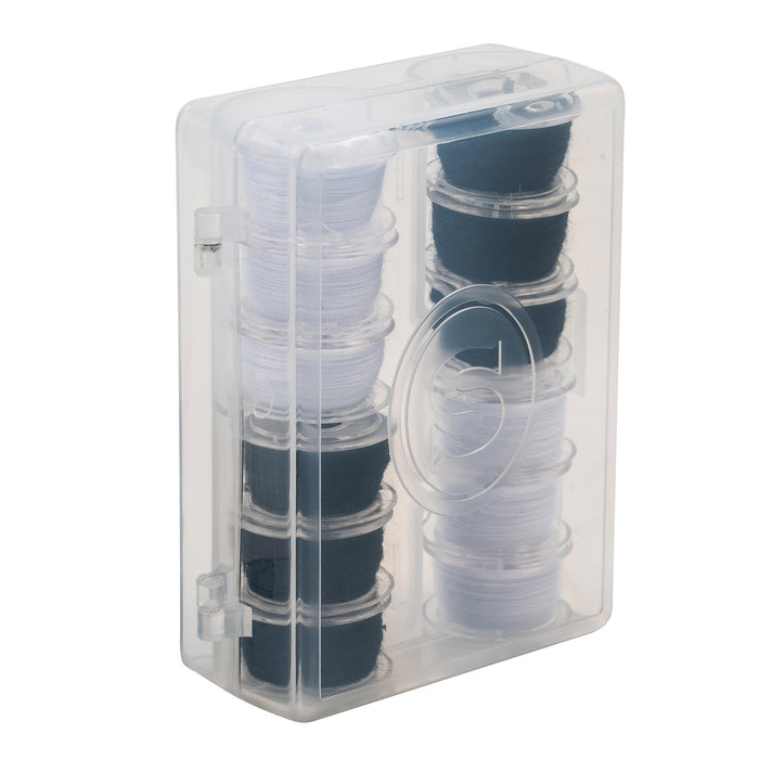 SINGER® Class 15 Threaded Bobbins with Storage Case 12- Pack Black & White