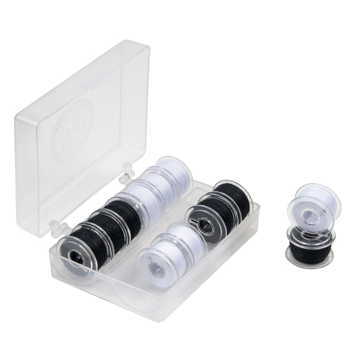 SINGER® Class 15 Threaded Bobbins with Storage Case 12- Pack Black & White