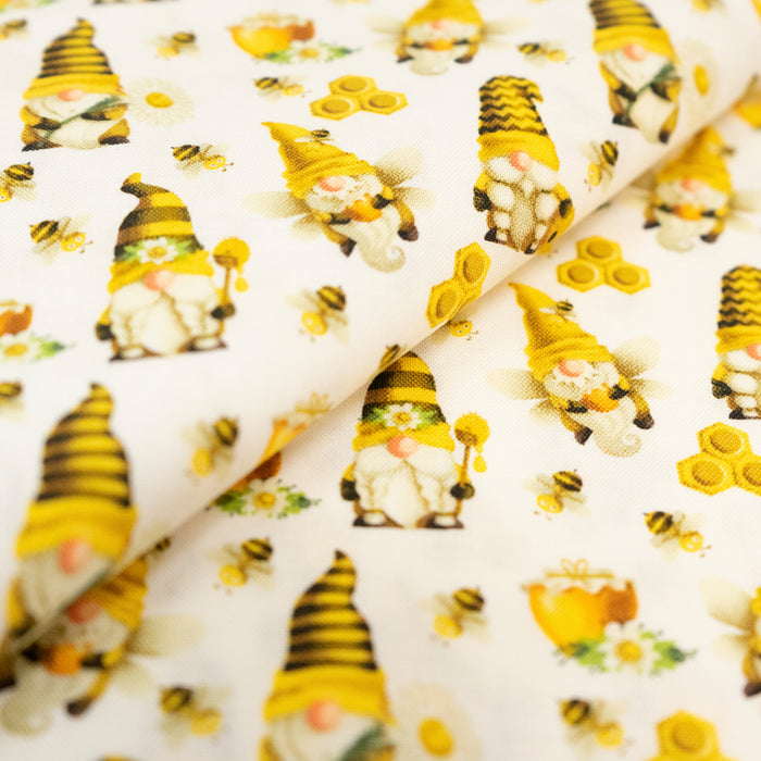 SINGER®  Fabric,  100% Cotton, 44 Inch Wide, Bee Gnomes White, Cut by the Yard