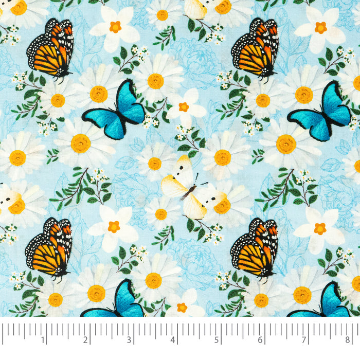 SINGER®  Fabric,  100% Cotton, 44 Inch Wide, Blue And Orange Butterfly, Cut by the Yard