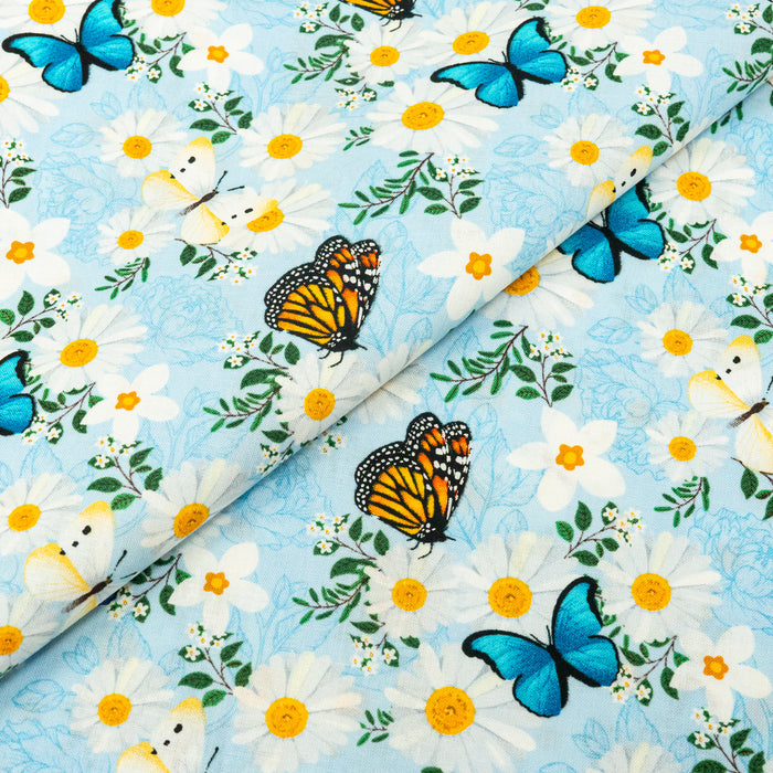 SINGER®  Fabric,  100% Cotton, 44 Inch Wide, Blue And Orange Butterfly, Cut by the Yard