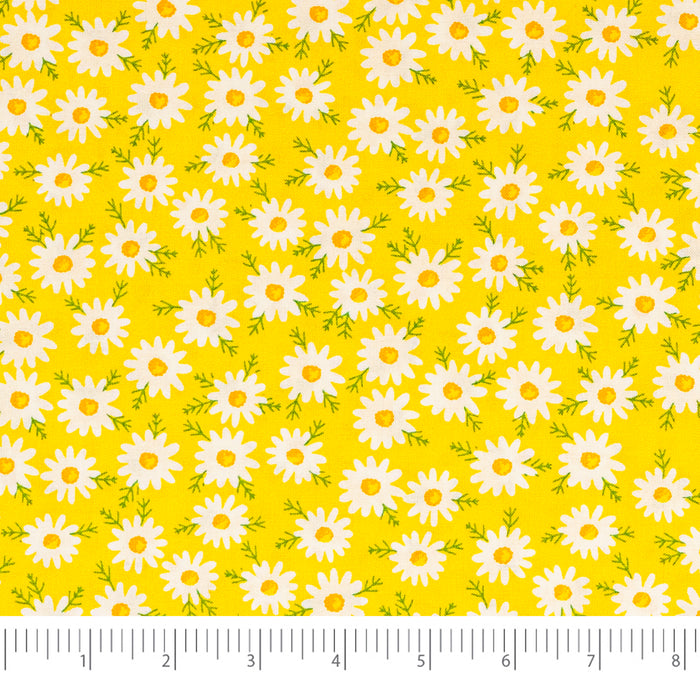 SINGER®  Fabric,  100% Cotton, 44 Inch Wide, Daisys On Yellow, Cut by the Yard