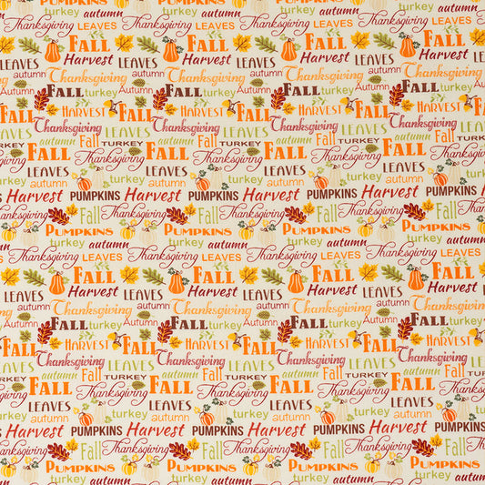 SINGER®  Fabric, 100% Cotton, 44 Inch Wide, Fall Words, Cut by the Yard
