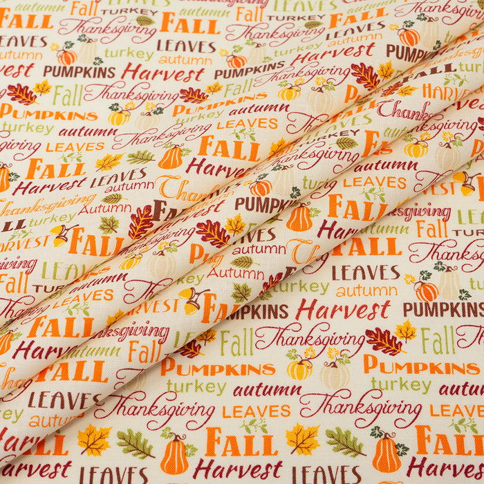 SINGER®  Fabric, 100% Cotton, 44 Inch Wide, Fall Words, Cut by the Yard