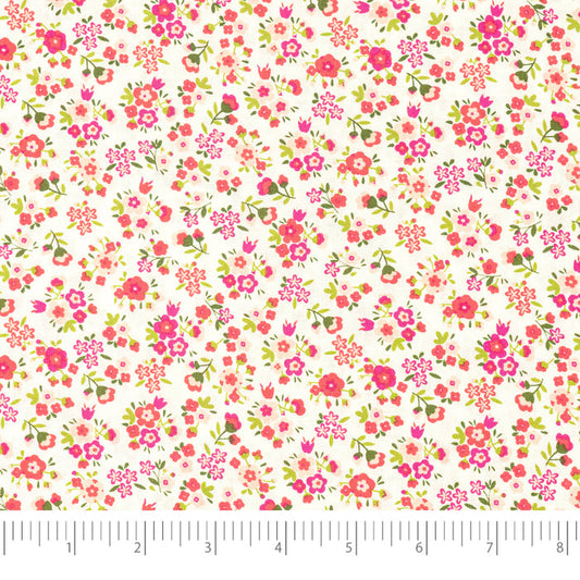 SINGER®  Fabric,  100% Cotton, 44 Inch Wide, Small Pink Flowers On White, Cut by the Yard