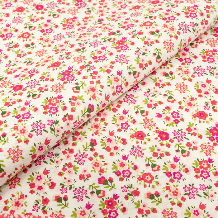 SINGER®  Fabric,  100% Cotton, 44 Inch Wide, Small Pink Flowers On White, Cut by the Yard