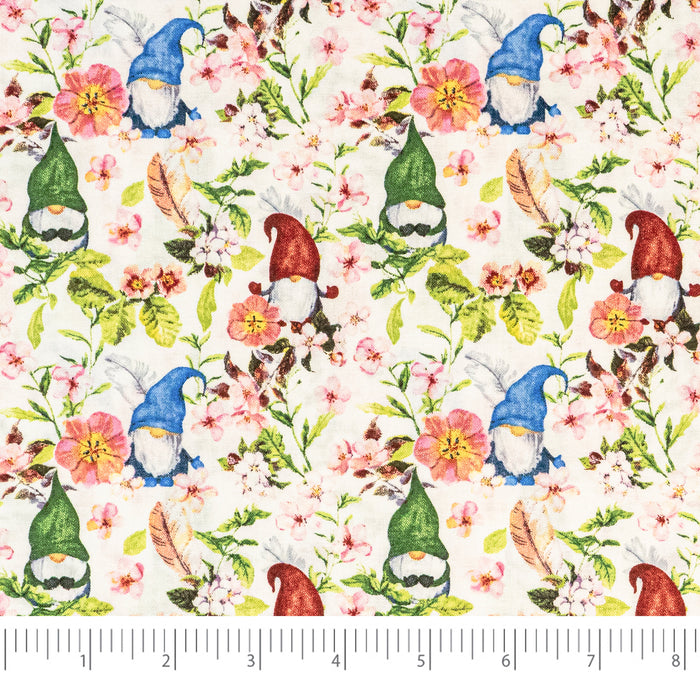 SINGER®  Fabric,  100% Cotton, 44 Inch Wide, Springtime Gnomes White, Cut by the Yard