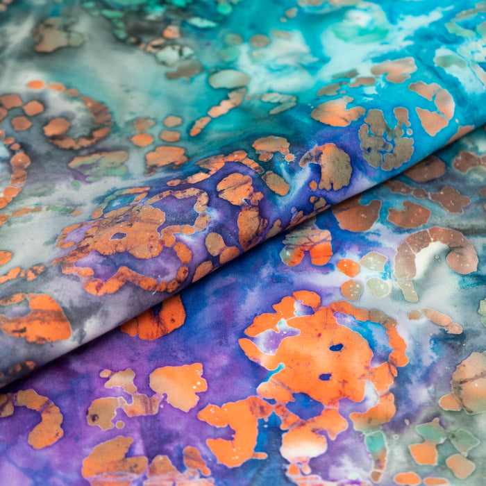 SINGER® Fabric 100% Cotton Batik Collection 42 inch Wide Blue and Purple Flower Cut by the Yard