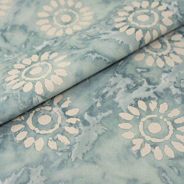 SINGER® Fabric 100% Cotton Batik Collection 42 inch Wide Cadet Blue Sunflower Cut by the Yard