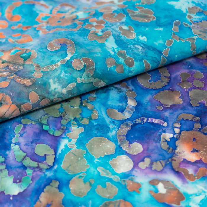 SINGER® Fabric 100% Cotton Batik Collection 42 inch Wide Green and Purple Flower Cut by the Yard