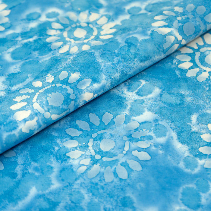 SINGER® Fabric 100% Cotton Batik Collection 42 inch Wide Light Sky Blue Sunflower Cut by the Yard