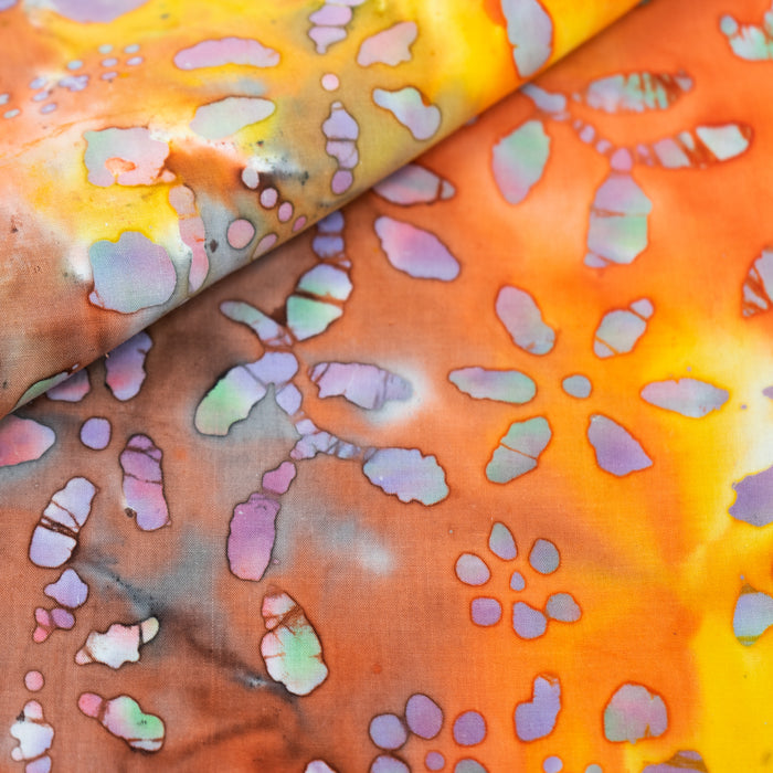 SINGER® Fabric 100% Cotton Batik Collection 42 inch Wide Red and Orange Flower Cut by the Yard