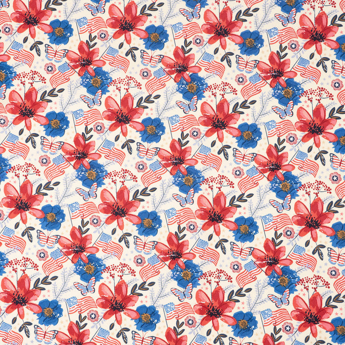 SINGER® Fabric, 100% Cotton, Flags & Flowers, Cut by the Yard