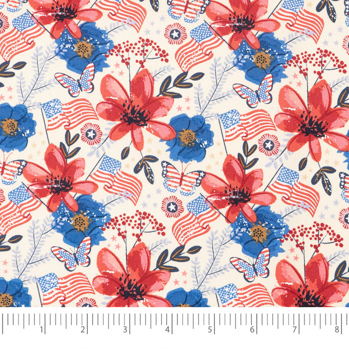 SINGER® Fabric, 100% Cotton, Flags & Flowers, Cut by the Yard