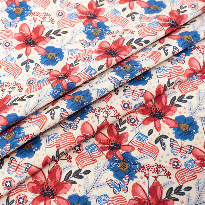 SINGER® Fabric, 100% Cotton, Flags & Flowers, Cut by the Yard