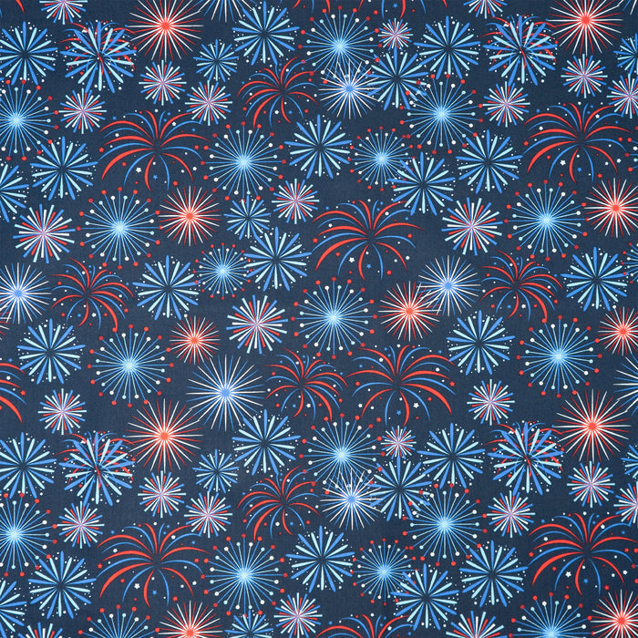SINGER® Fabric, 100% Cotton, Patriotic Fireworks In Navy Sky, Cut by the Yard