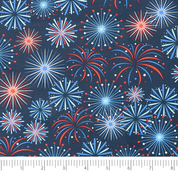 SINGER® Fabric, 100% Cotton, Patriotic Fireworks In Navy Sky, Cut by the Yard