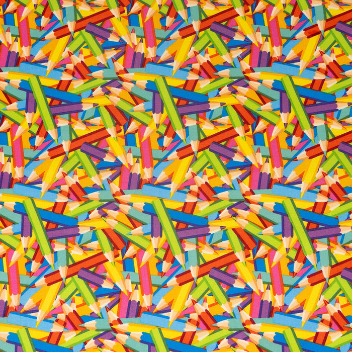 SINGER® Fabric, 100% Cotton, Rainbow Packed Colored Pencils, Cut by the Yard