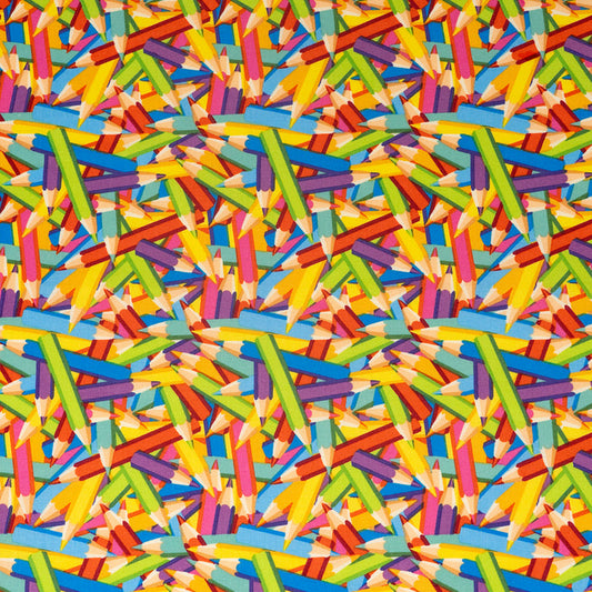 SINGER® Fabric, 100% Cotton, Rainbow Packed Colored Pencils, Cut by the Yard