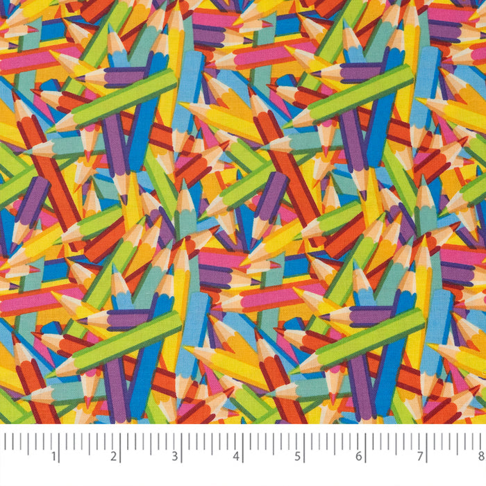 SINGER® Fabric, 100% Cotton, Rainbow Packed Colored Pencils, Cut by the Yard