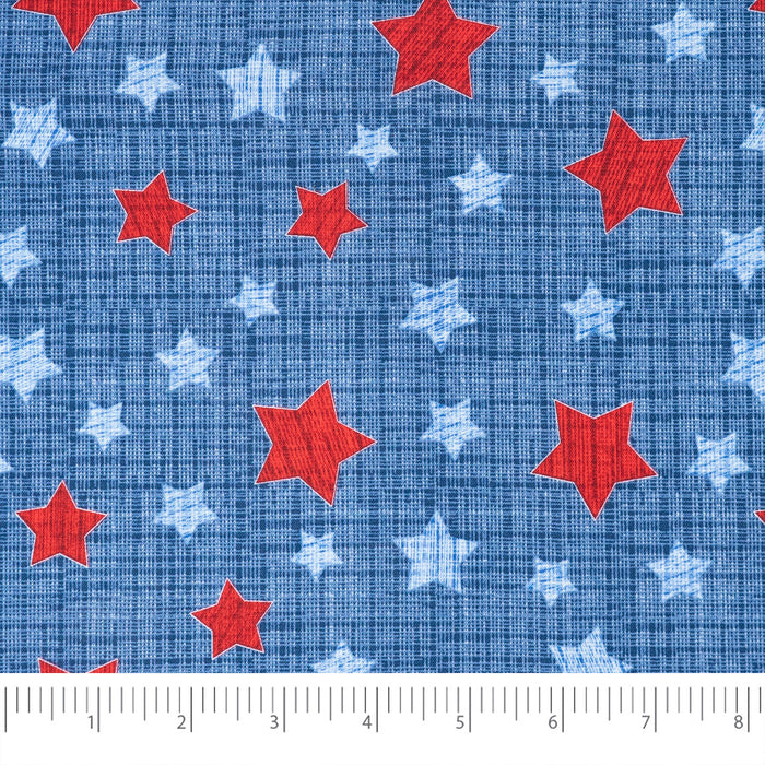 SINGER® Fabric, 100% Cotton, Red & Blue Stars On Texture, Cut by the Yard