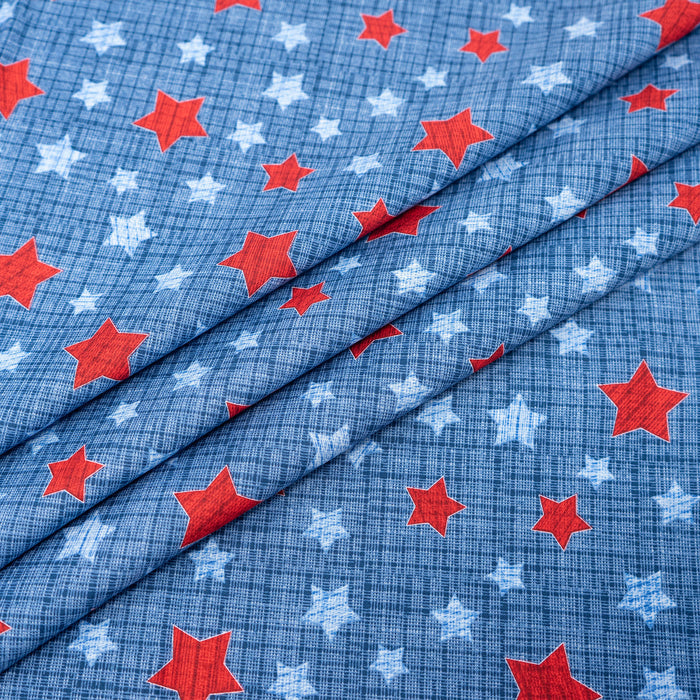 SINGER® Fabric, 100% Cotton, Red & Blue Stars On Texture, Cut by the Yard