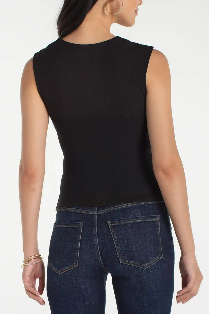 Sleeveless Built-in Bra Knit Top in Black