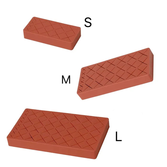 Folded view of red Slots Makeup Holder in different sizes.