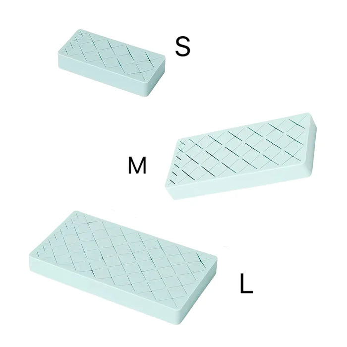 Folded view of mint green Slots Makeup Holder in different sizes.