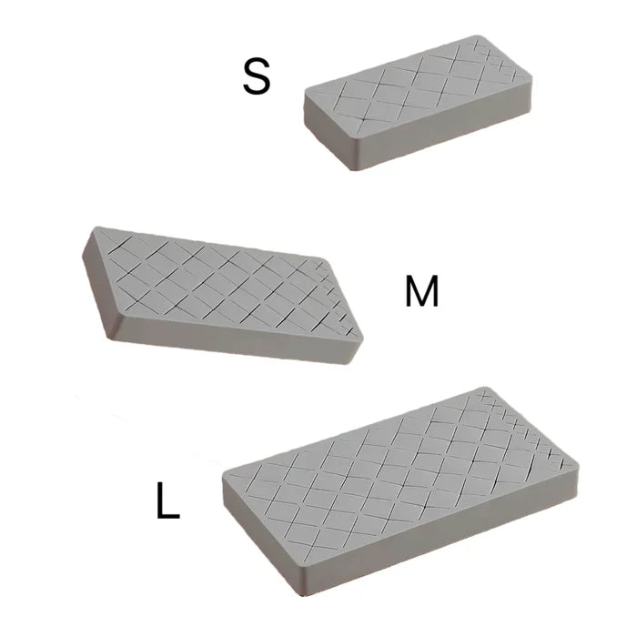 Folded view of grey Slots Makeup Holder in different sizes.