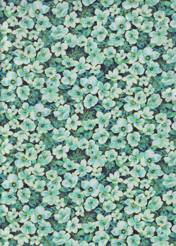 Small Floral on Green Teal 100% Cotton