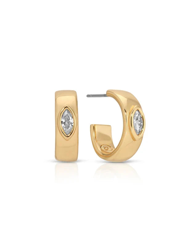 Small Marquise Crystal Hoops in Gold