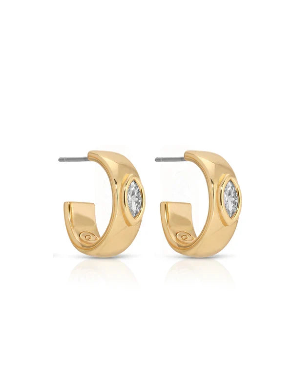 Small Marquise Crystal Hoops in Gold