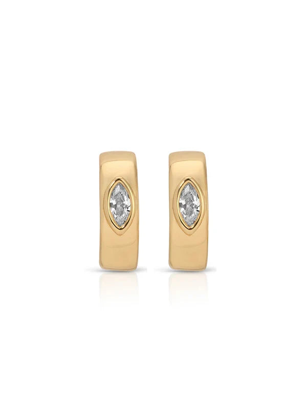 Small Marquise Crystal Hoops in Gold