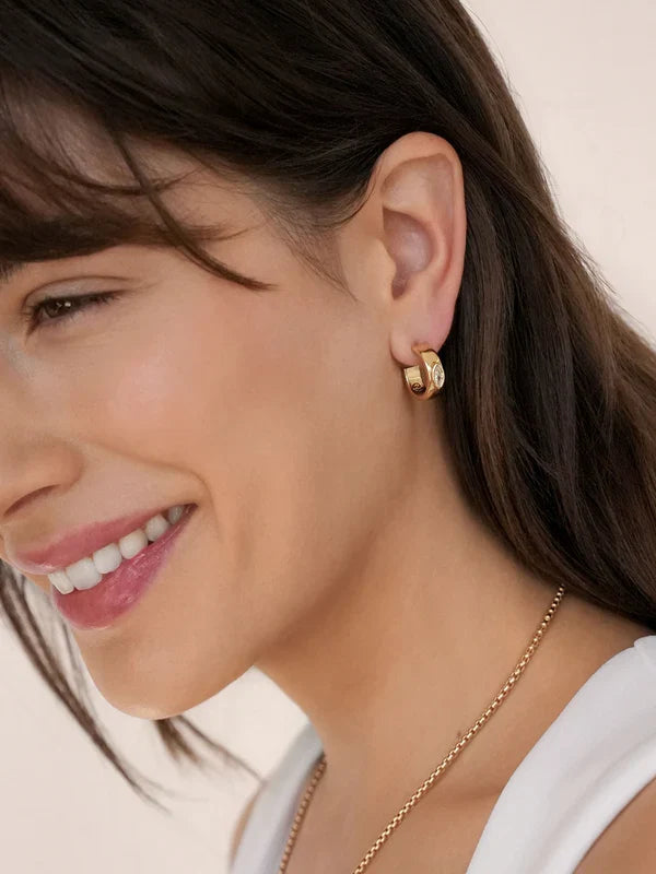 Small Marquise Crystal Hoops in Gold